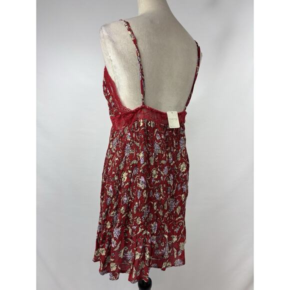 Intimately Free People Last Night Mini Dress Red Yellow Floral Size Large - Picture 2 of 15
